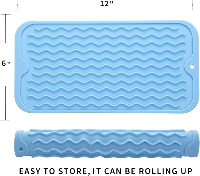 MicoYang Silicone Dish Drying Mat for Multiple Usage,Easy clean,Eco-friendly,Heat-resistant Silicone Mat for Kitchen Counter or Sink,Refrigerator or Drawer Liner Light Blue S 12 inches x 6 inches