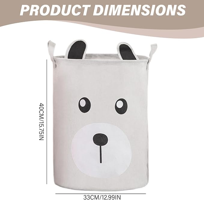 Kids Laundry Basket, Canvas and Linen Round Laundry Basket with Handles, Foldable Large Capacity Organizer for Storing and Children's Toys