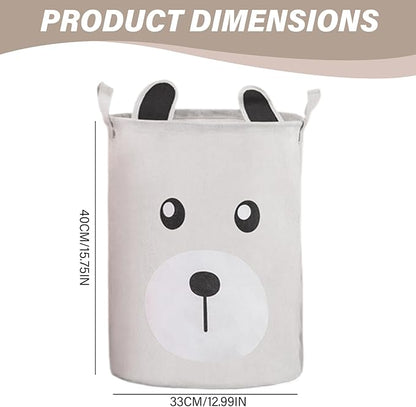 Kids Laundry Basket, Canvas and Linen Round Laundry Basket with Handles, Foldable Large Capacity Organizer for Storing and Children's Toys