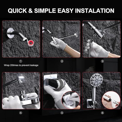 14'' Bathroom Filtered Shower Head with Handheld -Both High Pressure -Rain Shower Hea&9 Spray Mode Showerhead with Filters, 11'' Extension Arm Height Adjustable & 70" Anti-Kink Hose, Chrome