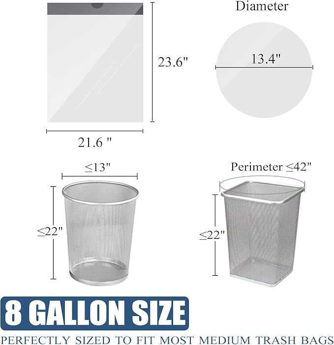 UhomeyUhao 8 Gallon Trash Bags - Medium Size, 42 Count, Unscented, Tear Resistant, Ideal for Bathroom, Kitchen, Office