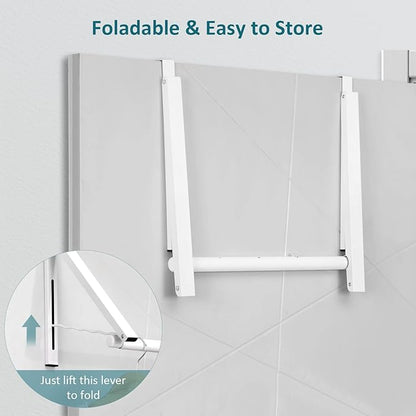 Foldable Over The Door Clothes Hanger, Space Saving Small Clothes Rack Door Hangers for Clothing, 2Pack, White