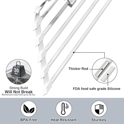 HANZENMA Triangular Sink Rack, Multi-Functional Rack Above the countertop, Foldable Sink Drying mat, Heat-Resistant, Non-Slip, and Rust-Proof Dish Rack (White)
