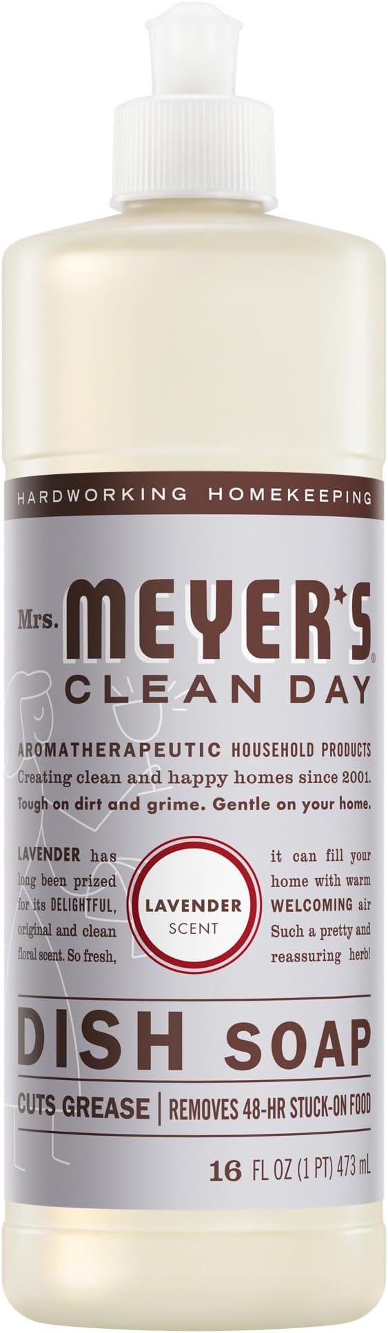 MRS. MEYER'S CLEAN DAY Liquid Dish Soap, Lavender Scent, 16 Ounce Bottle