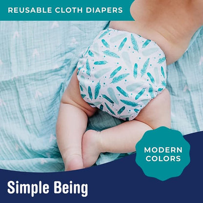 Simple Being Reusable Cloth Diapers, Double Gusset, One Size Adjustable, Washable Soft Absorbent, Waterproof Cover, Eco-Friendly Unisex Baby Girl Boy, six 4-Layers Microfiber Inserts (Knights Dragons)