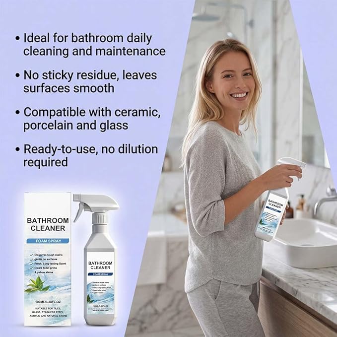 Scale Remover Bathroom Cleaner, Bathroom Cleaner Foam Spray for Tiles, Glass, Stainless, Steel, Acrylicand Natural Stone, 100ml (1)