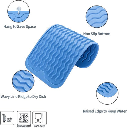 MicoYang Silicone Dish Drying Mat for Multiple Usage,Easy clean,Eco-friendly,Heat-resistant Silicone Mat for Kitchen Counter or Sink,Refrigerator or Drawer Liner Lichen BlueL S 12 inches x 6 inches