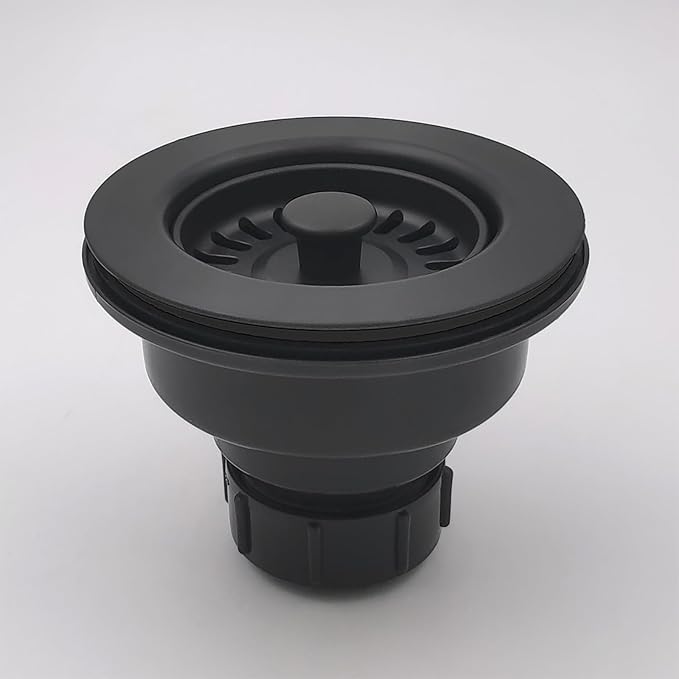 EADOT 3-1/2 Inch Polymer Black Sink Drain Assembly with Basket Strainer and Stopper for Quartz, Granite or Fireclay Kitchen Sinks