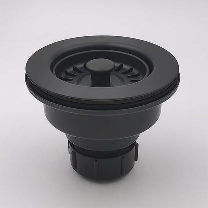 EADOT 3-1/2 Inch Polymer Black Sink Drain Assembly with Basket Strainer and Stopper for Quartz, Granite or Fireclay Kitchen Sinks