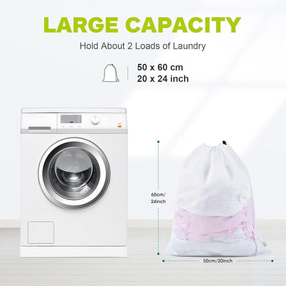 OTraki 2 Pack Mesh Laundry Bag 20x24 Inch Heavy Duty Laundry Fine Mesh Bags Dirty Clothes Drawstring Laundry Wash Bag Delicates Net Storage Travel Bag Don't Drying, Melting 140-176℉ White