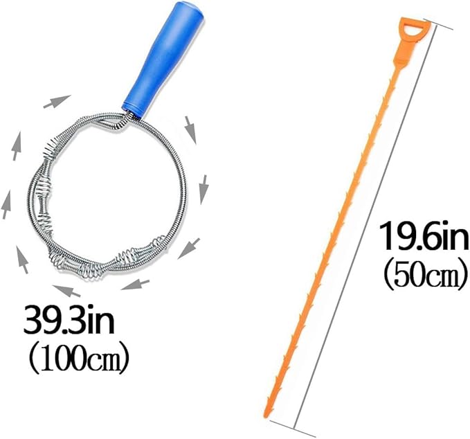 39inch Drain Clog Remover(x1), 20inch Drain Snake Hair Remover(x3)＆ Cleaning Brush(x1), 24inch Sewer Hair Catcher(x1),6 Pack Auger Cleaner Tool Set for Toilet, Kitchen Sink, Bathroom Tub, Sewer