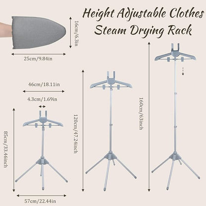 Adjustable Garment Steamer Rack with Garment Ironing Glove, Portable Foldable Clothes Steamer Stand Hanger Handheld Hanging Ironing Stand for Dresses Pants Shirts (32-63 Inch)