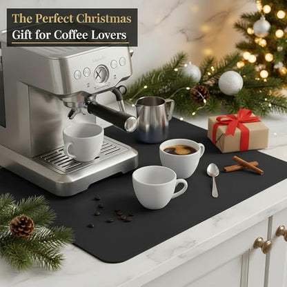 Dish Drying Mat Super Absorbent – 17" x 31" Coffee Mat for Countertops – Non-Slip Drying Mat for Kitchen Counter – Easy to Clean Water Absorbent Mat – XLarge Dish Drying Mats (Black)