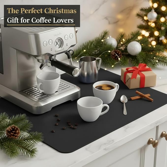 Dish Drying Mat Super Absorbent – 24" x 16" Coffee Mat for Countertops – Non-Slip Drying Mat for Kitchen Counter – Easy to Clean Water Absorbent Mat – Large Dish Drying Mats (Black)