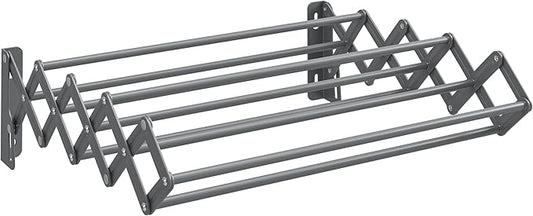 SONGMICS Clothes Drying Rack, Wall-Mounted Drying Rack Clothing, Small Accordion Laundry Rack, 9 Staggered Hanging Rods, Expandable and Retractable, Dove Gray ULLR802G01