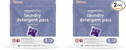 Amazon Basics Laundry Detergent Pods, 120 Pacs for 120 Medium Loads, Lavender Scent, (Previously Solimo) (Pack of 2)