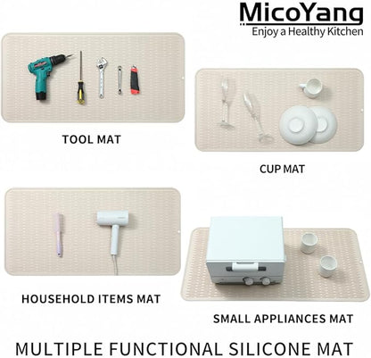MicoYang Silicone Dish Drying Mat for Multiple Usage,Easy clean,Eco-friendly,Heat-resistant Silicone Mat for Kitchen Counter or Sink,Refrigerator or Drawer Liner Tapioca 5XL 36inches x 18inches