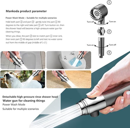 Filtered Shower Head with Handheld, 12 Replacement Filters for Hard Water & Chlorine Removal, 75" High Pressure Anti-Burst Hose, Power Wash for Deep Cleaning & One-Button Pause Switch for Kids & Pets
