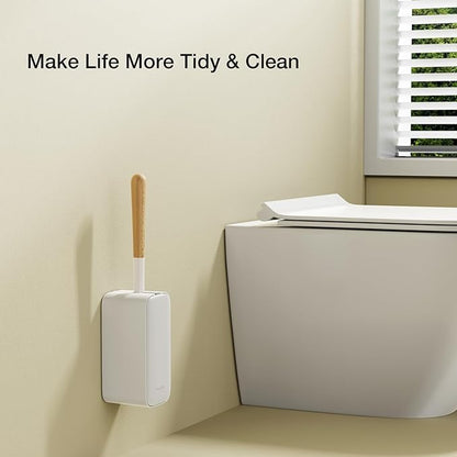 Toilet Cleaner Brush, Diveotree Toilet Brush and Holder for Dead Corner Cleaning, Wall Mounted Toilet Bowl Brush for Bathroom Decor, Toilet Scrubber Brush for Home/Hotel (White, Square-1pack)