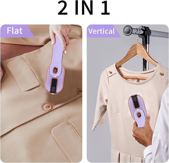 1000W Travel Steamer for Clothes, Portable 2-in-1 Handheld Steamer & Iron, 20s Fast Heat-Up, Sharp-Corner Detail Panel, Foldable 180° Handle, Compact for Home & Travel (Grape Purple)