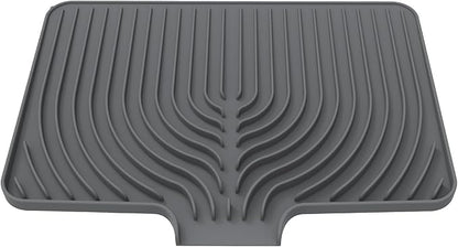 JACZZO Silicone Dish Drying Mat for Kitchen Counter, 19.7" x 17.2" Large Drying Mat with Built-in Drain Lip, Heat Resistant Countertop Protector Pad, Fast Drying & Easy Clean, Grey