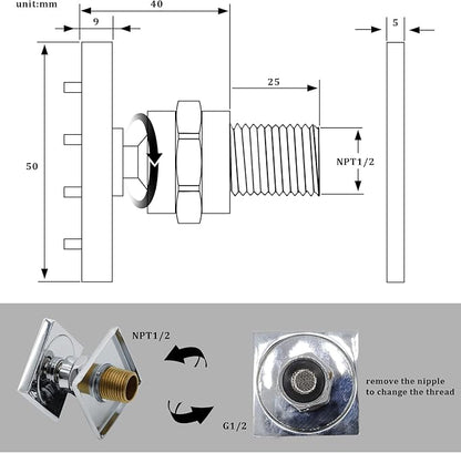 HOMEDEC 2inch Brass Shower Body Sprayer Jets Shower Head, Valve Needed (6pcs, Square-Chrome)