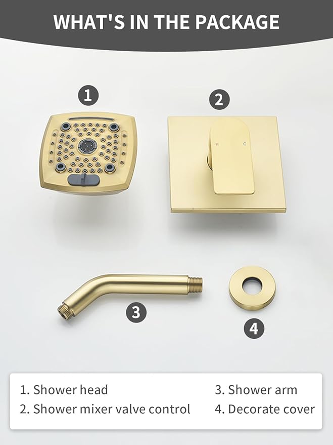 Brushed Gold Shower Faucet Set 6 Setting Shower Head 5 Inch Shower Trim Kit Modern shower valve kit High Pressure Shower Fixtures Shower System