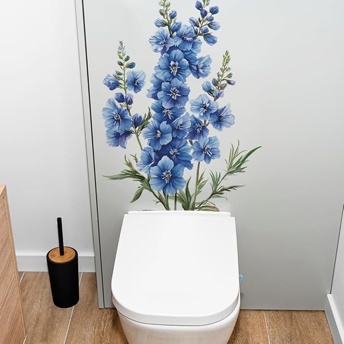 3D Wall Stickers DIY Flower Wall Decal Removable Waterproof Wall Art Decor for Bedroom Living Room Offices Home Decoration (Blue Delphinium)