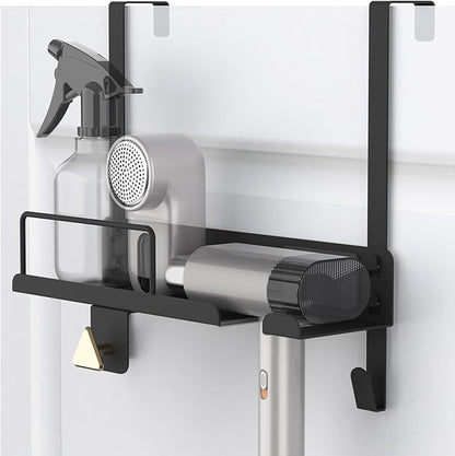 Handheld Garment Steamer Stand with Ironing Gloves Universal Organizer Wall Mounted/Over the Door Free-Standing Metal Holder Bathroom Storage DIY Cabinet Door Heat Safe Rack (Black)
