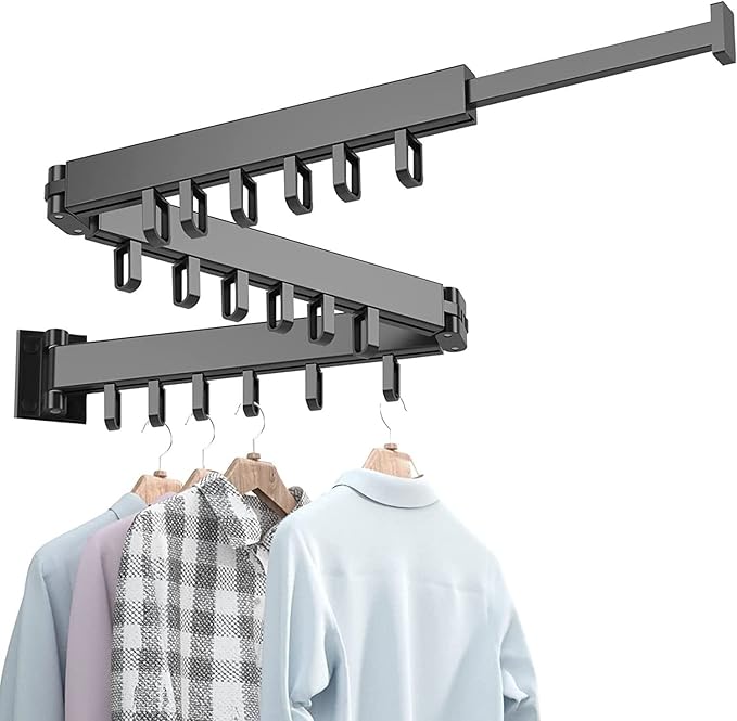 HYGRAD BUILT TO SURVIVE Clothes Drying Rack Wall Mounted Clothes Drying Airer Rack, Retractable Fold Away Laundry Drying Rack Outdoor & Indoor Neat Formal Drying Rack (Three Rod - 114cm Long)