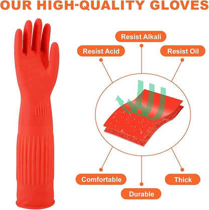 North Tower Kitchen Washing Room Gloves Fleece Lined, Reusable, Waterproof with Extra-Long Cuff & Anti-Slip Design for Household & Kitchen Use,15",2 Pairs Large
