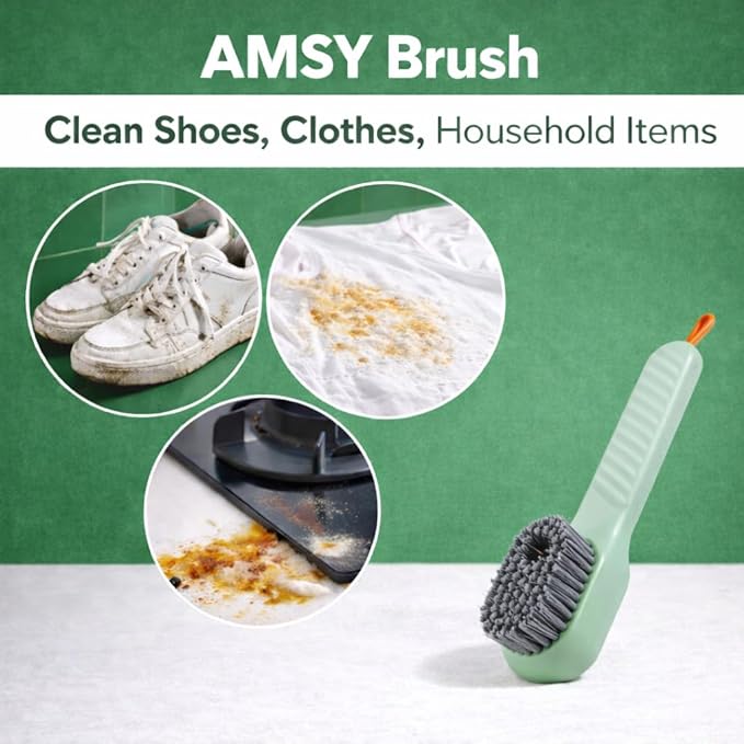 AMSY Stain Remover Cloths Laundry Bundle - Amsy Multifunctional Stain Remover Brush with Soap Dispenser Bundled with 2 Pack of Fels Naptha Laundry Soap 5 oz Each for Cloth Shoes Household Surfaces