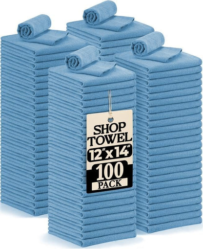 Utopia Towels Cotton Shop Towels 12x14 Inch, 100 Pack Soft, Absorbent Reusable Cotton Rags, Durable and Multipurpose Cleaning Shop Towel for Auto, Garage, Bar, & Home Cleaning (Blue)