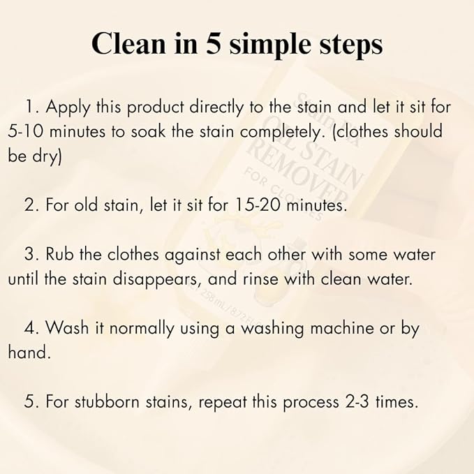 Oil Stain Remover for Clothes (8.72oz) - Fabric Stain Remover For Cooking, Engine, Dried Oil And Grease Stains - Safe for All Fabric Types