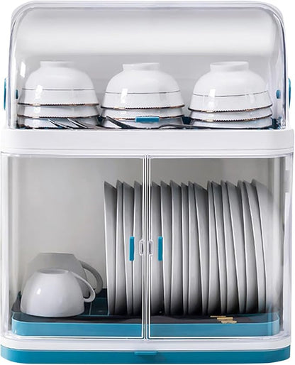 2-Layer Kitchen Dish Rack Drain Bowl Cup Plate Dish Drying Drainer with Cover