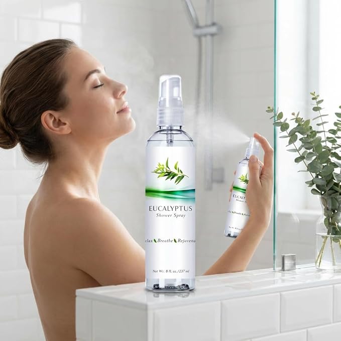 Eucalyptus Shower Spray Essential Oil, 100% Pure Aromatherapy Shower Mist for Sinus Relief, Steam Room Spa, Nasal Congestion, 8oz for Home Spa Day (Eucalyptus, 8oz)