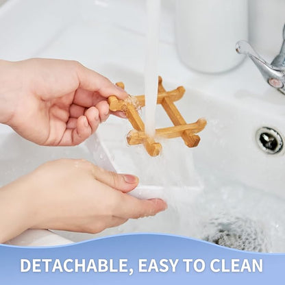 Bamboo Soap Dishes for Bar Soap Holders for Shower for Bathroom Sink Bulk Small Wooden Soap Tray Jabonera Pretty Neat Ventilated Soap Dish Disj Disk, Detachable (Single Right Angle White)
