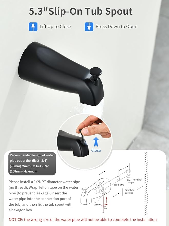 Black Shower Head and Handle Set 5 Inch Bathtub Faucet Shower Faucet with 6-Spray Shower Head Shower Valve Kit Modern Shower Set High-Pressure Shower Trim Kit