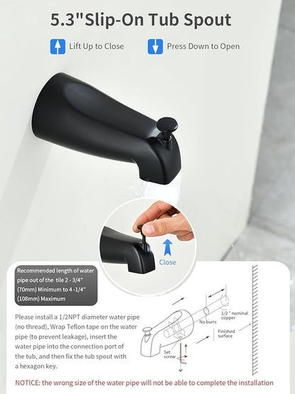 Black Shower Head and Handle Set 5 Inch Bathtub Faucet Shower Faucet with 6-Spray Shower Head Shower Valve Kit Modern Shower Set High-Pressure Shower Trim Kit