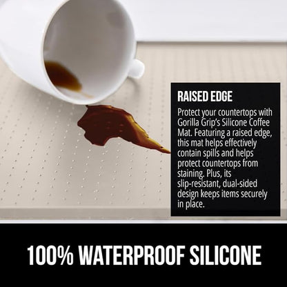 GORILLA GRIP Silicone Coffee Mat, Espresso Machine Bar Accessories, Keep Kitchen Counters Clean, Stays in Place, Waterproof and Heat Resistant Dish Drying Mats, Home Decor Essentials, 11.5x18.5 Almond