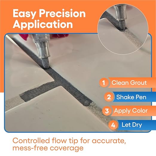 Gray Grout Paint Pen Tile Grout Colorant & Sealer Marker, Quick-Dry, Ideal for Bathroom, Shower, Kitchen Tiles Restores Grout Lines, 3 Adjustable Tips (2-3 mm) 2 Pack