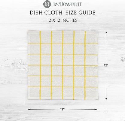 100% Cotton Terry Dish Cloth & Dish Towel, 8 Pack, Super Soft and Absorbent Kitchen Towels, Perfect for Kitchen Cleaning and Dish Washing (Yellow (Solid and Checks) 8 Pack)