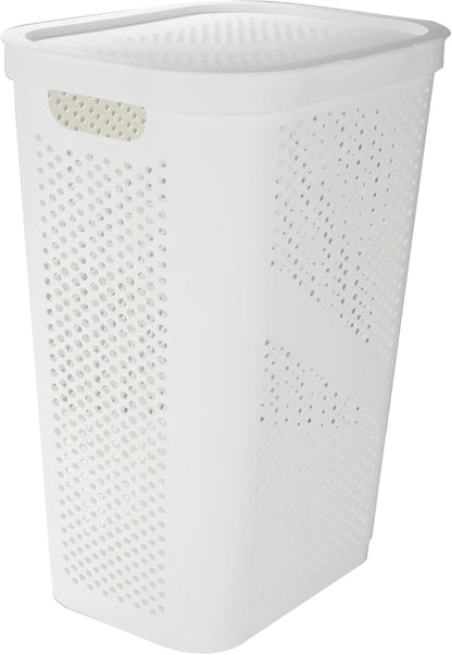 Slim Laundry Hamper with Lid, 60L Clothes Basket, Plastic laundry basket,for Home Storage Clothes Organizer, Laundry Room, College Dorm White