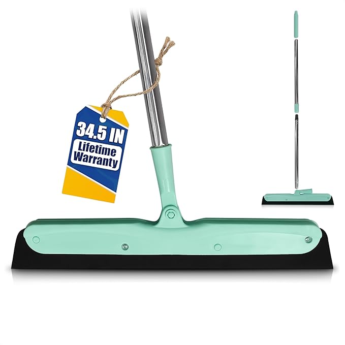 Floor Squeegee - 34.5" Telescoping Squeegee for Window Cleaning with Durable Stainless Steel Blade for Clear Surface Wiping - Suitable for Bathroom Mirrors, Car Windows and Home Surfaces