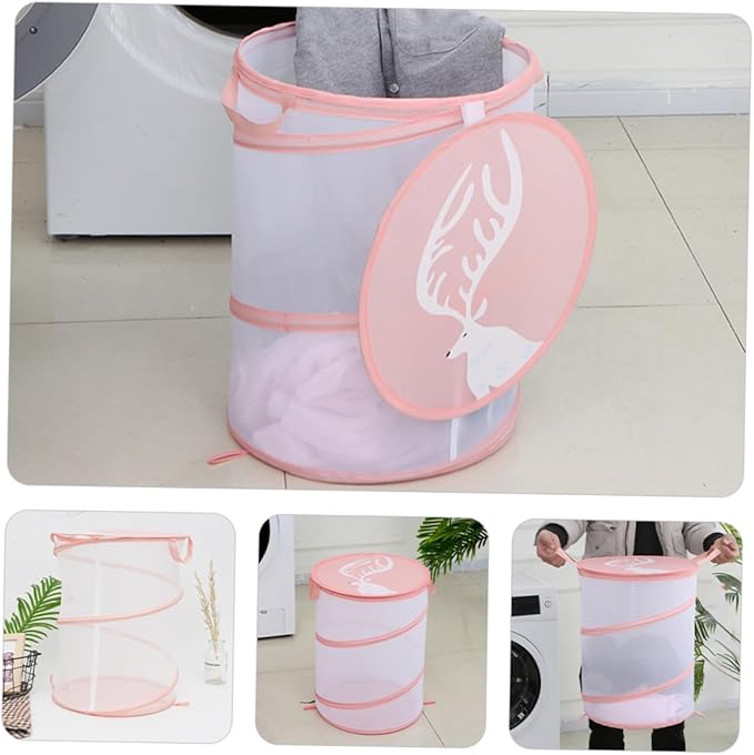 Foldable Mesh Laundry Hamper Bag with Handles Portable Breathable Dirty Clothes Basket for College Dorm Apartment and Travel Storage Lightweight Organizer