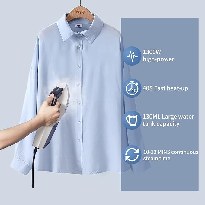 HOMETOP Handheld Steamer for Clothes, 30-Second Fast Heat-up, 1300W Powerful Garment and Fabric Steamer, Removes Wrinkle, Portable Steam Iron for Home and Travel