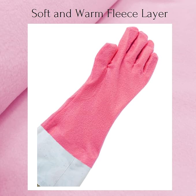 Myungjin Fleece-lined, Long Cuff, Reusable Waterproof Household Dishwashing Non-Slip Cleaning Rubber Gloves (1)