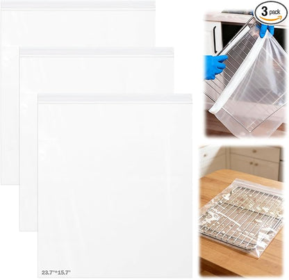 XANGNIER 3 Pack No Scrub Oven Rack Cleaning Bags 23.7*15.7 in,No Cleaner Included,Simple to Use,No Messy Hands Reusable Leakproof Soaking Cleaner Bags for Removable Metal Rack,BBQ Grills,Grill Grate