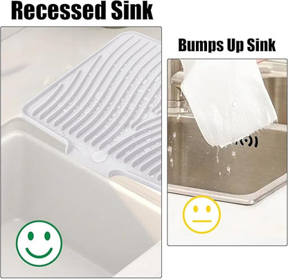 TIKNIK Silicone Dish Drying Mat, Stone Drying Mat for Kitchen Counter with Built-In Drain, Non-Slip Drain Pad with Built-in Drain, Heat Resistant Stone Drying Mat, Hangable, White-1pcs, 16" x 12"
