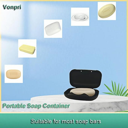 Travel Soap Holder Bar Soap Dish Shower Soap Saver Case Container Box for Bathroom Camping Gym Vonpri (Black Without Bag)